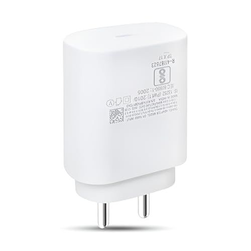 Image of XYKOS 25W Type-C Super Fast Charge Adapter For Samsung M05 /F05 /M55S /M35 /F55 /A35 /A16 /A15 /M15 /F15 /S23 Fe /S24 /S23 /Z Fold /Z Flip /6 /5 /4 /3,25 Watt Support Galaxy Tab&Other Android USB C Mobile Phones,White