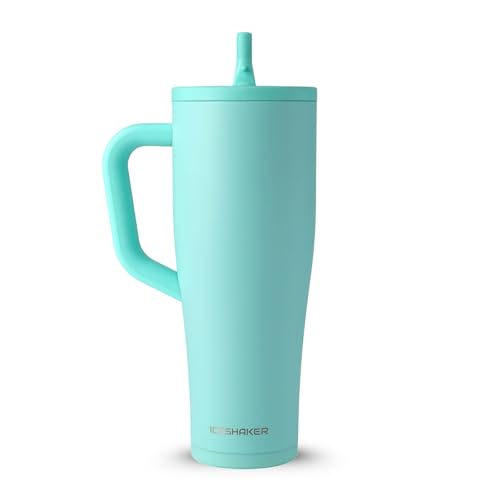 Image of Ice Shaker 40 oz Tumbler with Handle and Straw | 40oz Mint | Cold for 30+ Hours | 2-in-1 Tumbler Shaker Bottle | Odor-Free 40 ounce Bottle for Water, Protein Shakes, Smoothies, Cocktails