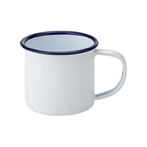 Blue Rim Enamel Mug White 5.5oz / 155ml - Stainless Steel Enamelware Cover