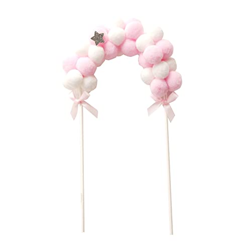 Efavormart 6"X11" Cotton Balls Arch Cake Topper, Cake Decoration Supplies - Pink-White For Wedding, Birthday, Anniversary, Baby Shower Cake Decor #TOP2