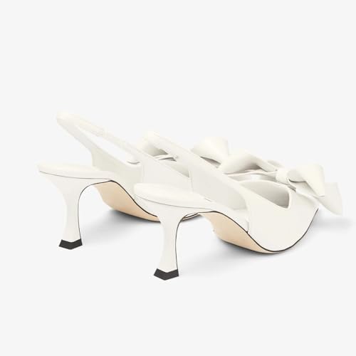 Goolita Bow Pointed Toe Slingback Heels for Women, Curved Kitten Heel Elasticated Ankle Strap Dress Pumps Sexy Slip On Wedding Evening Pumps Shoes4