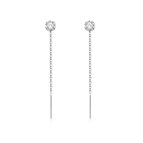Orecchini Pendenti Donna con Catena in Argento 925 e Cristalli 3 mm, Orecchini in filo d'argento sterling, Orecchini Punto Luce - Orecchini Lunghi Donna Argento 925 Con cristallo austriaco bianco