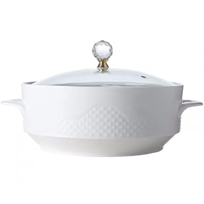 FENNVV Ceramic Soup Tureen with Glass Lid White Porcelain Serving Soup Bowls for Restaurant Home Kitchen Decoration Large Ceramic Covered Tureens with Ceramic Ladle