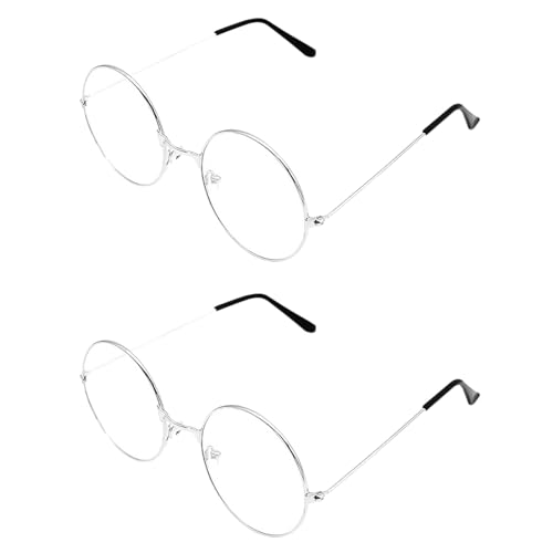 UILYNIU 2 Paar Unisex Retro Runde Brillen Klare Linse Gläser Ultra Light,Weihnachtsmann,Oma,Opa Brille, mit klaren Gläsern Accessoire für Damen,Herren zum Karneval,Fasching oder Festival (2 Paar)