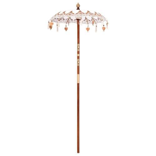 vidaXL Balinesischer Sonnenschirm Creme 95 x 95 x 260 cm, Garten und Terrasse, Balinesischer Sonnenschirm, große Überdachung, stilvoller Schattenspender, dekorativer Bambus