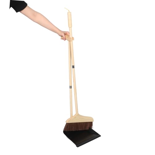 NIYANGLE Kehrschaufel Set mit Langem Holzgriff Weiche Naturpalmenborsten Abnehmbarer Besen Sanfte Bodenreinigung für Parkett Fliesen Laminat Platzsparend Ergonomisch Vielseitig für – Bild 5