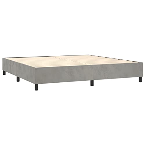 Doppelbett Familienbett,Boxspringbett mit Matratze & LED Hellgrau 200x200 cm Samt,Tagesbett für Schlafzimmer Kinderzimmer – Bild 7