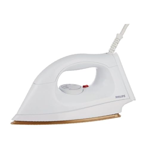 Philips HI114 1000-Watt Dry Iron (World no. 1 Ironing Brand) with unique Button Grooves, Smooth Multilayer Coated Golden Non stick Soleplate