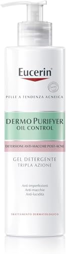 Eucerin DermoPurifyer Oil Control Gel Detergente Viso Tripla Azione 400 ml, Detergente schiumogeno viso anti macchie, imperfezioni e lucidità con Acido Salicilico, Cleanser per pelle grassa e acne