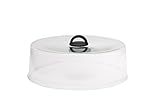 Microwaveable Tall Glass Plate Cover with Black Easy-Grip Silicone Handle by Catamount Glassware