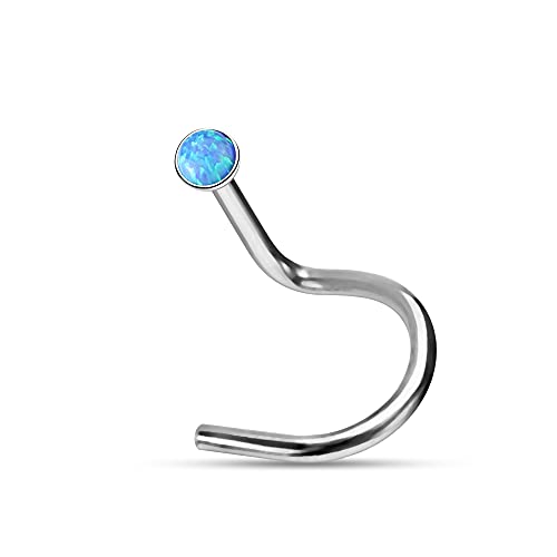 AZARIO LONDON Piercing para nariz con piedra de ópalo, piercing para la nariz, anillo de acero quirúrgico, anillo de nariz de calibre 20, Opal Cover
