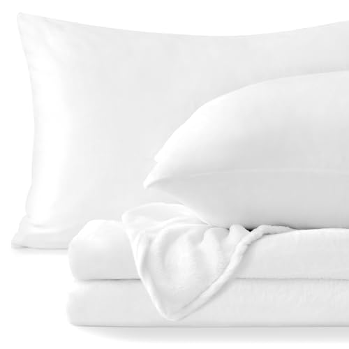 Image of BEDELITE Flannel Sheets Twin Size Bright White - Super Soft Fleece Sheets Set Fluffy Extra Plush, 3 Piece(Include Fitted Sheet, Flat Sheet, 1 Pillowcase)