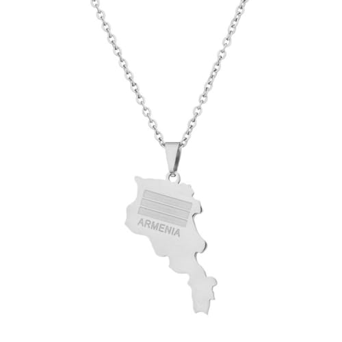 Macracrua Collier léger avec pendentif carte du drapeau de l'Arménie en acier inoxydable - Bijou minimaliste, 60cm Chain, Acier inoxydable, Pas de pierre précieuse