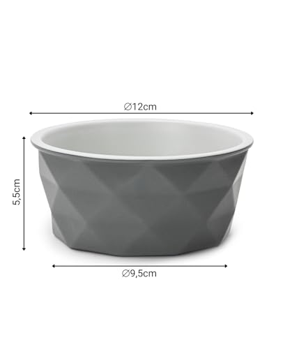 lionto Futternapf aus Keramik mit rutschfestem Silkonboden, 350 ml, Hundenapf aus robustem & geruchsneutralem Material, leicht zu reinigen, ergonomisches Design, Wassernapf für Hunde&Katzen, grau