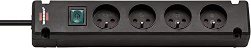 Brennenstuhl BREMOUNTA - Multiprise Electrique 4 Prises (Cable 1,5 m, avec Interrupteur, Interieur), Noir, 4 Prises