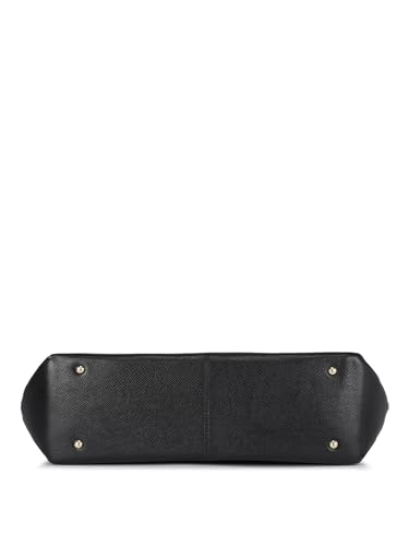 Image of Da Milano Women's Leather Tote Bag - Black | Genuine Leather Large Handbag with Zipper Closure & Multi-Pockets | Dual Texture Utility Tote Bag