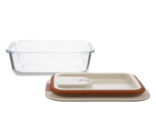 Image of STEGL Glass Food Storage Container with One-Handed Easy-Slide Unlock Lid | Airtight Leak-Proof Food Container with Pull-Ring | Microwave Dishwasher Safe Kitchen Storage Container