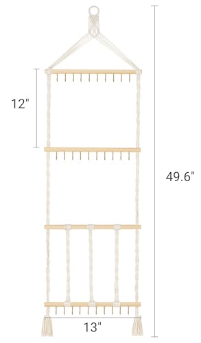 Mkono Stirnband-Halter, Haarschleifen-Organizer für Mädchen, Makramee-Schleifen, Aufhänger, Zubehör, Aufbewahrung, Display mit 30 Haken, Wandtür, Boho, Kinderzimmer, Badezimmer, Schlafzimmer, Dekor