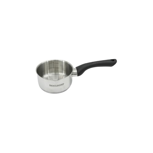 Fackelmann Geneva Saucepan Ø 12 cm Stainless Steel with Ergonomic Bakelite Handle, Heat Resistant and Stainless Steel for All Types of Cookers, Gris, Noir