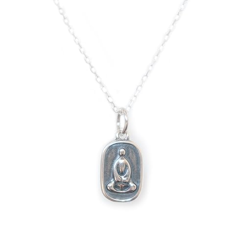 Tibetan S925 Sterling Silver Buddha Necklace for Men & Women Meditation Buddhist Pendant with Om Mani Padme Hum Mantra Spiritual Lucky Amulet OM Zen Buddha Chain Buddhism Jewelry