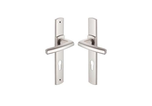 Vachette Set de Poignée de Porte sur Plaque SCULT - Version Clé I pour Porte d'Entrée/Cave/Abris de Jardin - Entraxe 195 mm - Matériau Zamak Résistant - Garantie 10 Ans - Finition Platine