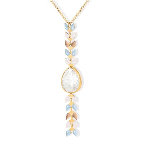 Wrangler Gold Western Y Necklace for Women Statement 14K Country Natural Stone Cowgirl Rustic Formal Jewelry