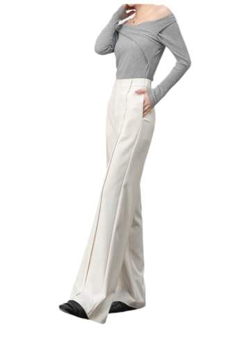 Pantalon large coupe droite pour femme en blanc crème de haute qualité