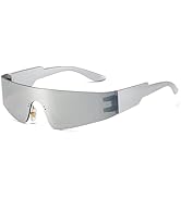 Azoxus Trendy Rimless Wrap Around Sunglasses Women Men Cyberpunk Y2k Glasses Futuristic Mirrored ...