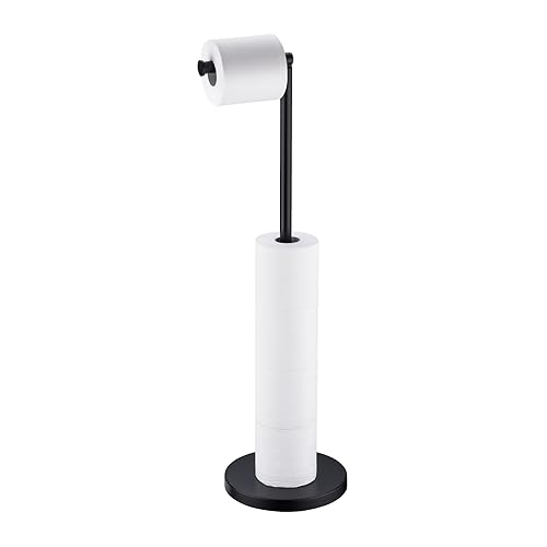 Image of BAGNOLUX Bathroom Toilet Paper Holder Stand with Reserve, SUS304 Stainless Steel Rustproof Pedestal Tissue Roll Holder Heavy Duty (Matte Black)