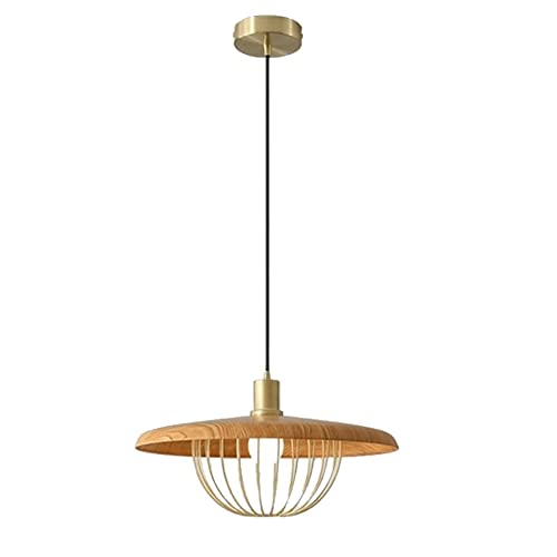 Suspension nordique noyer cage dorée E27 luminaire réglable en hauteur pour café