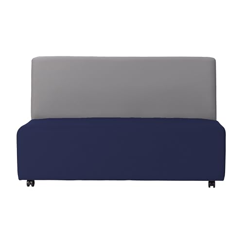 Image of FDP Pro Series Upholstered Armless Mobile Sofa with Locking Casters for Portability Commercial Seating for Hotel Lobby, Office, Restaurant, Waiting Room, Home - Navy /Gray