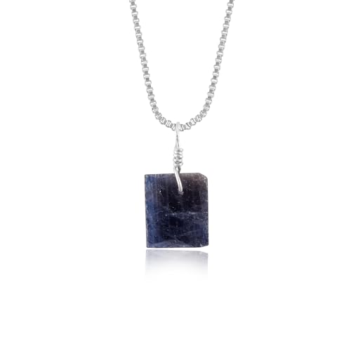 Yanara Natural Raw Blue Sapphire Flat Rough Gemstone Crystals Dainty Pendant Necklace Jewelry cover
