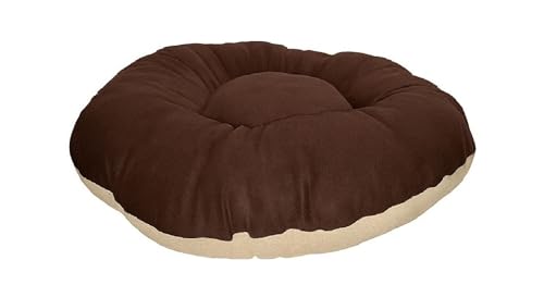Image of The Pets Company Calming Dog & Cat Bed | Soft Fluffy Donut Reversible, Washable Pet Bed for Kittens Puppies | Cozy Plush Anti-Anxiety Cushion |, (L-22 Inch x B-22 Inch x H-4 Inch), Brown & Beige-XS