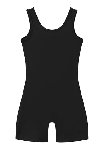 LUOUSE Skinny Gymnastics Leotards For Toddler Girls Scoop Neck With Shorts, Little Kids Skinny Workout Dance Unitards Biketards Black