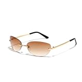 HPIRME Gafas de sol redondas pequeñas con espejo plateado degradado para mujer, gafas de sol ovaladas sin montura, color castaño, talla única