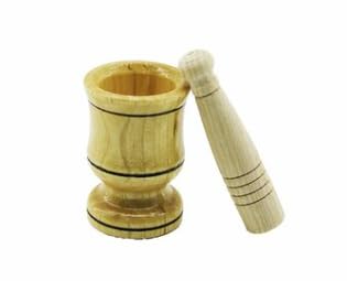Ahşap Havan Seti Sarımsak Dövme; Küçük Boy Doğal Ahşap Malzeme, 6 cm Çap 8.8 cm Yükseklik, Filelik Ambalajlı