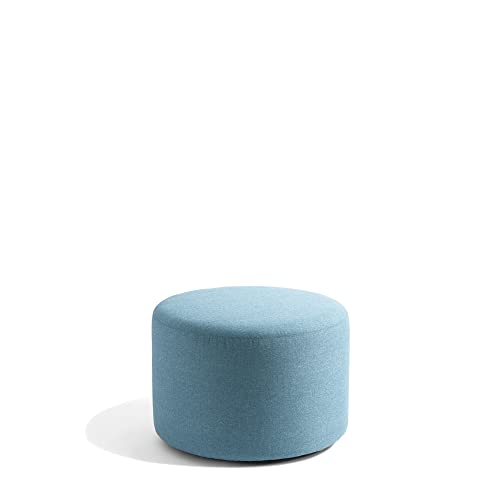 Poppin Block Party Round Ottoman - Blue, 24' D, Durable Woven Fabric, Includes Back Glides, Perfect Chair for Reception, Lounge Areas, and Break-Out Spaces