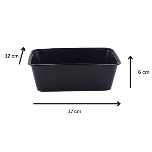 Image of Reusable Rectangle Plastic Food Storage Containers with Lids - Fridge, Microwave Safe - Ideal for Food Delivery, Kitchen and Storage (Pack of 25) 750ml, Black