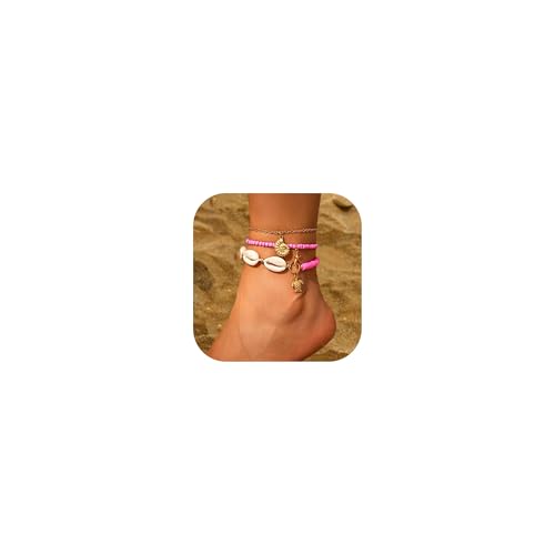 Image of YANCHUN Shell Anklets for Women Waterproof Sea Shell Starfish Ankle Bracelets Summer Beach Dresses Outfits Accessories for Women