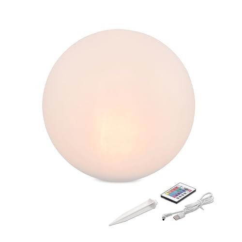Esotec Solarkugel für den Garten Siena 40, Multicolor, 40cm, Fernbedienung, USB, 16 Leuchtfarben, Akku, Solarmodul, Erdspieß, Solarleuchte, Kugelleuchte, außen, Winterfest, wetterfest, 102892