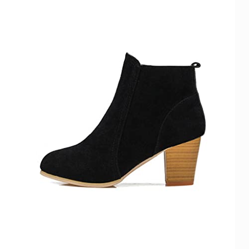 JUNSHANG Botines de tacón Grueso para Mujer Botas Individuales de tacón Alto, Botas Cortas de Tubo Medio Occidental Retro de Tubo bajo con Punta Redonda,Black- 41 Cover