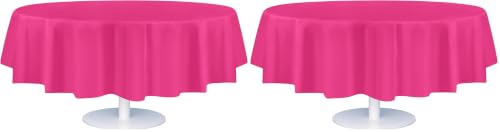 Image of Grandipity 24 Pack Premium Disposable Plastic Tablecloth 84 inch Inch Decorative Round Table Cover - Hot Pink