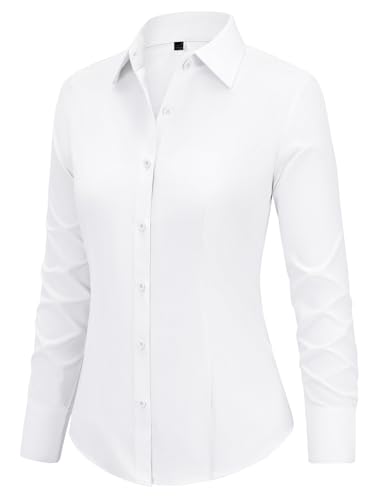 Button Down Shirts for Women Fitted Dress Shirt Wrinkle Free Collared Blouse Work Business Office Attire Fall Outfits2