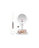 GOMIPURU Makeup Magnifying Mirror with Light 30X/1X, Digital Display, 2-Sided Touch Control, Makeup Mirror with 3 Color Lights,360° Rotate, Height Adjustable Lighted Magnifying Mirrors for Desk Travel