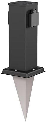 ledscom.de Garten-Steckdosen-Säule Polly mit Erdspieß für außen, IP44, 2-Fach, Edelstahl, eckig, schwarz, 27cm