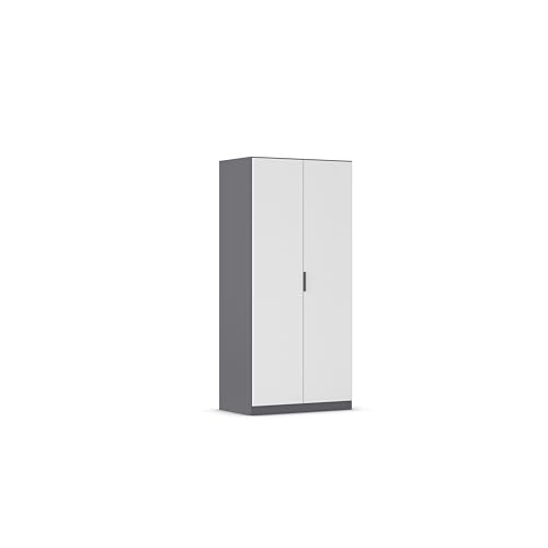 Rauch Möbel Lagoa, Kleiderschrank, Garderobe für Schlafzimmer, Kinderzimmer, Jugendzimmer 2-türig, mit Zubehör Basic, Farbe Weiß/Grau metallic, Schwarz, Breite 91 cm