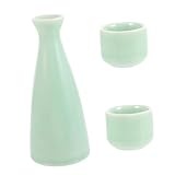 CIYODO Sake Japonés de con Botella y Tazas Color Verde Ciruela Set Elegante y Duradero para Uso Diario y Reuniones Familiares para Regalo Bodas y Cumpleaños