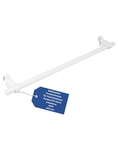 BADfabrik24 Handtuchhalter 600 mm weiß – für Kermi & Buderus Flachheizkörper – Metallbügel + Kunststoffhalter – einfache Montage unter Abdeckung