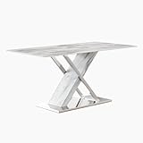 MAESTRO FERRETERO MF - Mesa de Comedor Modelo Sigrid - Estructura en Acero Inoxidable, DM, Tapa de Cristal Templado 180 x 90 cms -