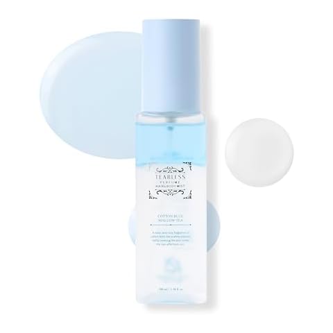 TEABLESS Cotton Blue Mallow Tea Perfume Hair & Body Mist, Hair and Body Perfume Spray for Dry Skin, Moisture Balance, Soothing, Nourishing, Long-Lasting Fragrance, Cotton Scent Cover